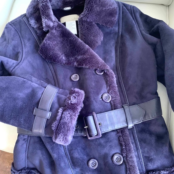 UTEX Purple Suede Faux Fur Lined Winter Coat - Picture 3 of 10